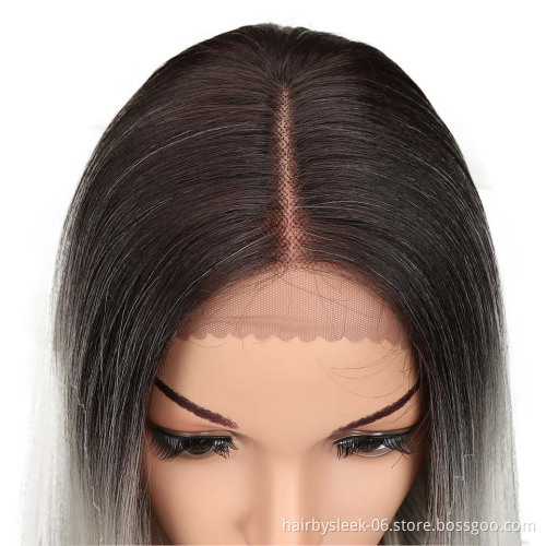 Magic Straight Synthetic Lace Front wig Middle Part gray Color 18 Inch Bob Wigs For Black Women Ombre Wig African American hair